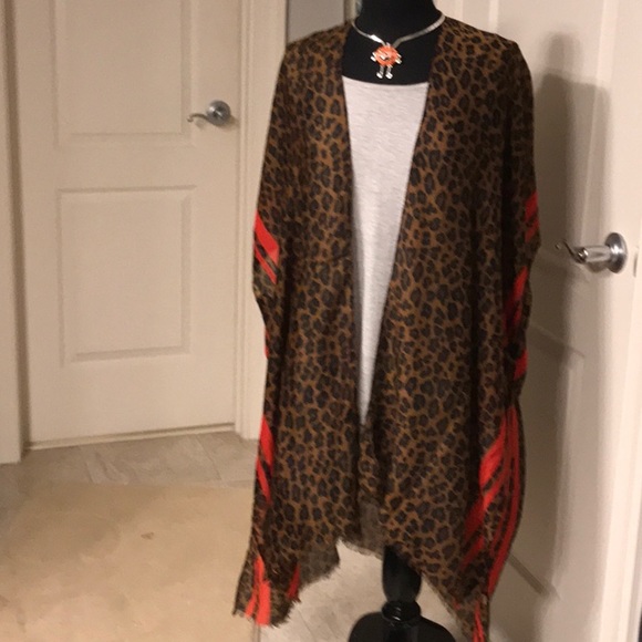 Animal Print with orange strips Cape. One Size - Picture 2 of 6